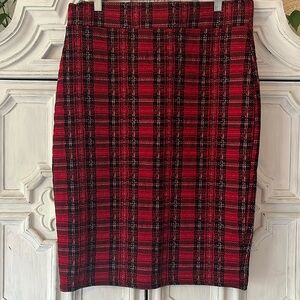 5 for $25! Olivia Blu Pencil Skirt Red Plaid with Back Slit Size XL.